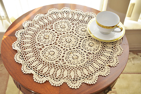 crochet round doily. 18" round. wheat color. 2 pieces pack